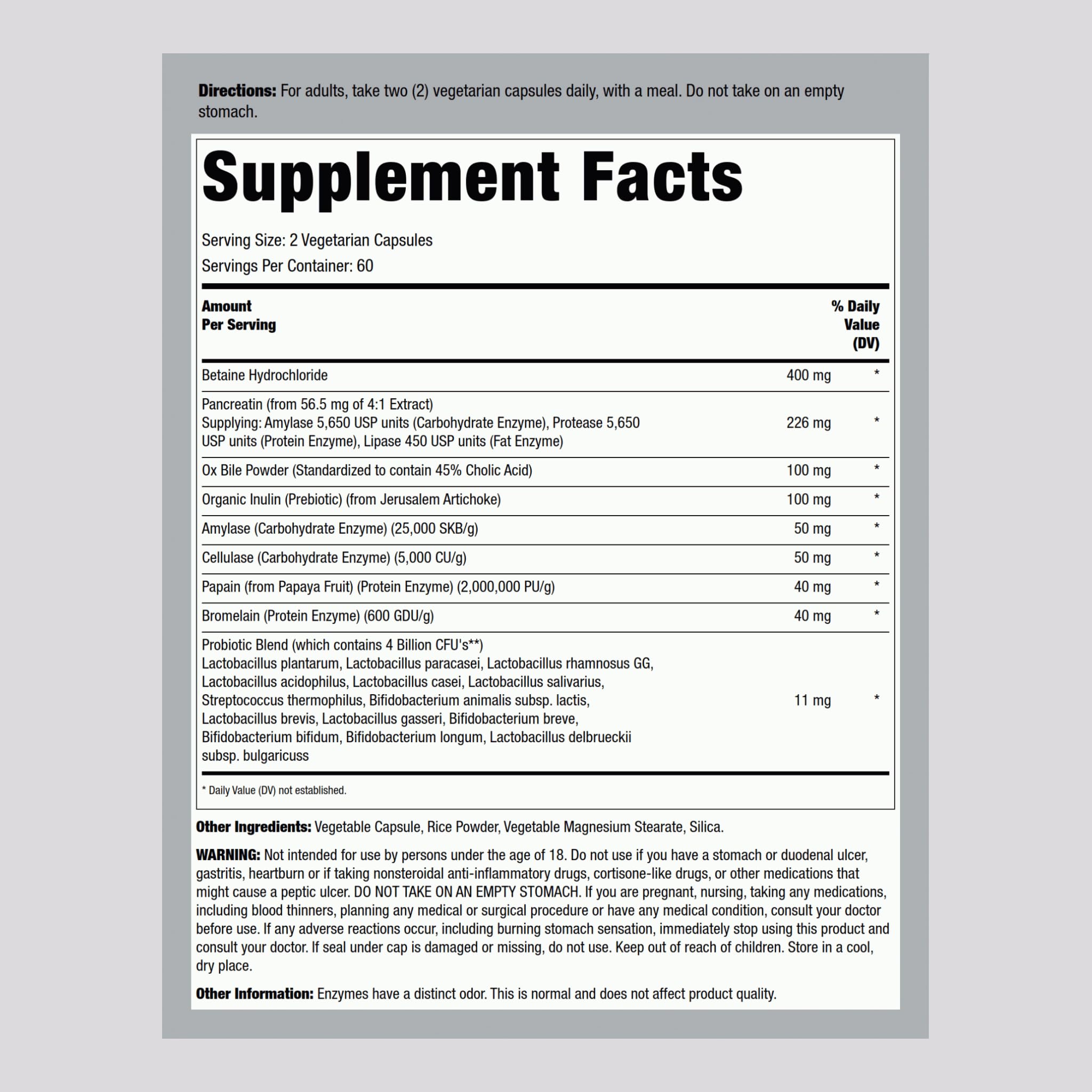 Lindberg Complete Digestant label close-up highlighting enzyme blend for digestion.