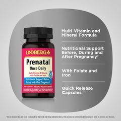 Lindberg Prenatal Vitamins iron and folate panel showcases core daily nutrients.