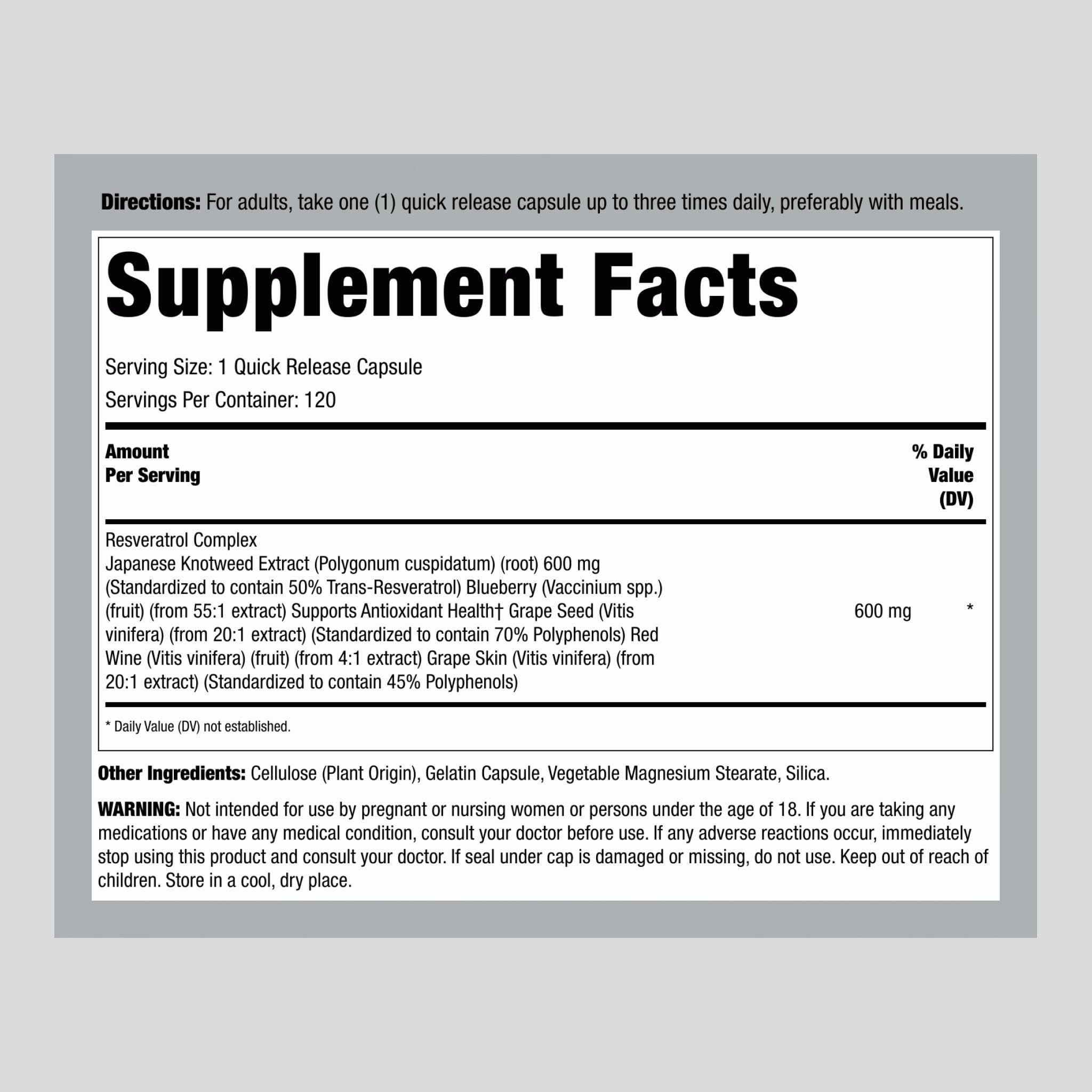 Lindberg Resveratrol bottle back label details highlighting per-pack information and key ingredients.
