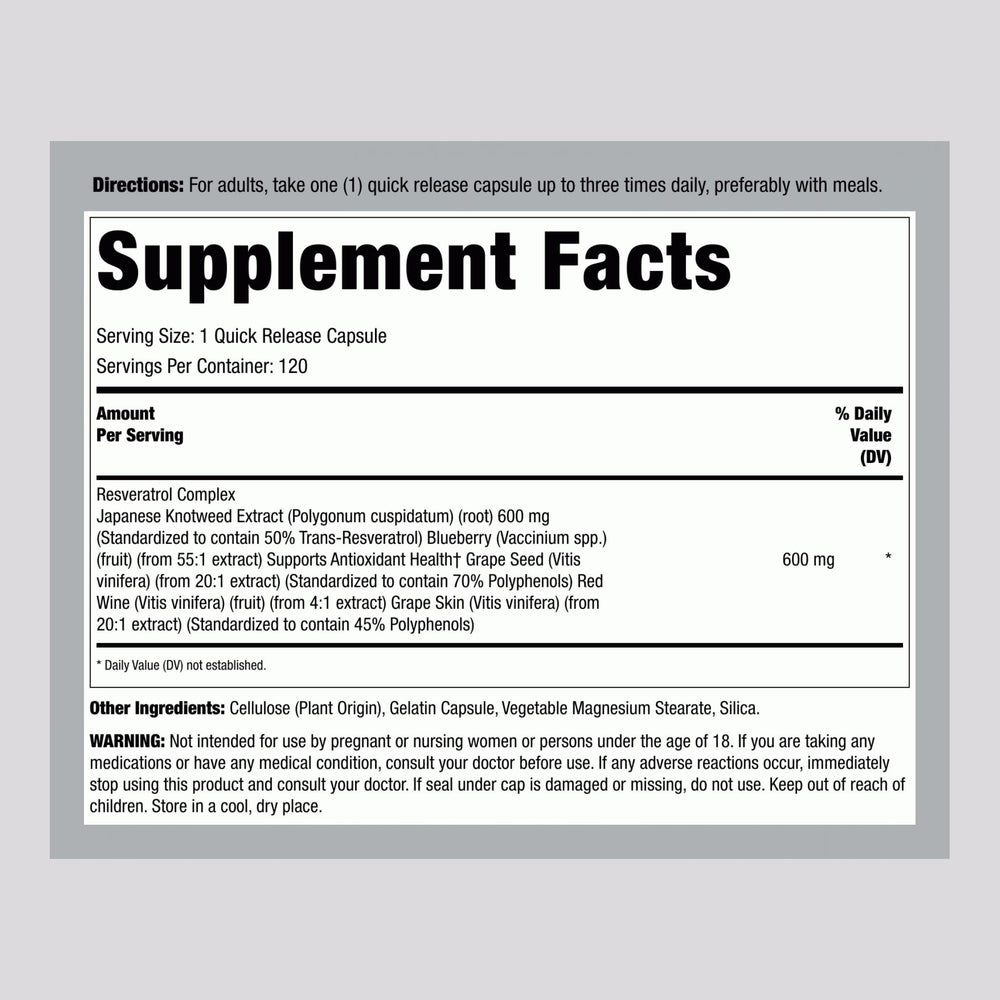 Lindberg Resveratrol bottle back label details highlighting per-pack information and key ingredients.
