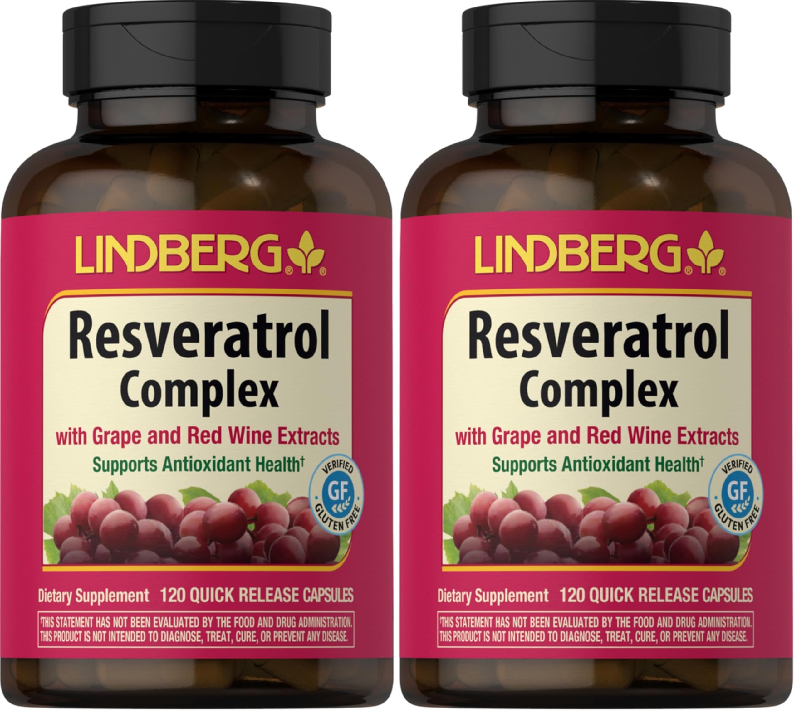 Lindberg Resveratrol bottle front view for daily wellness support with grape-derived ingredients.