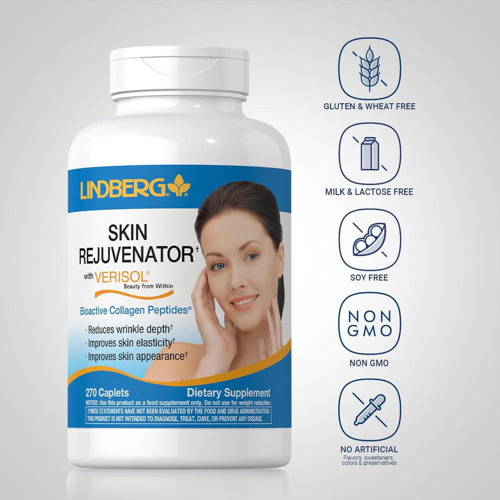 Lindberg Skin Rejuvenator packaging main view; premium collagen peptides for daily use.