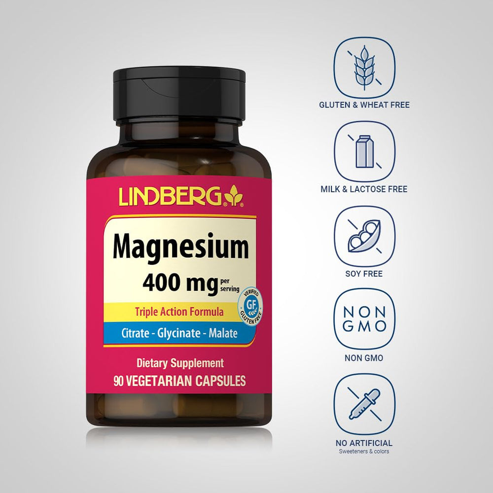 Lindberg Triple Magnesium Complex label front showing non-GMO and gluten-free
