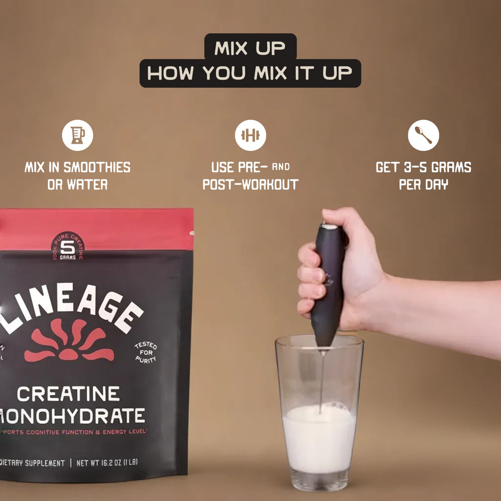 Lineage Provisions creatine powder in smoothie demonstrates versatile blending