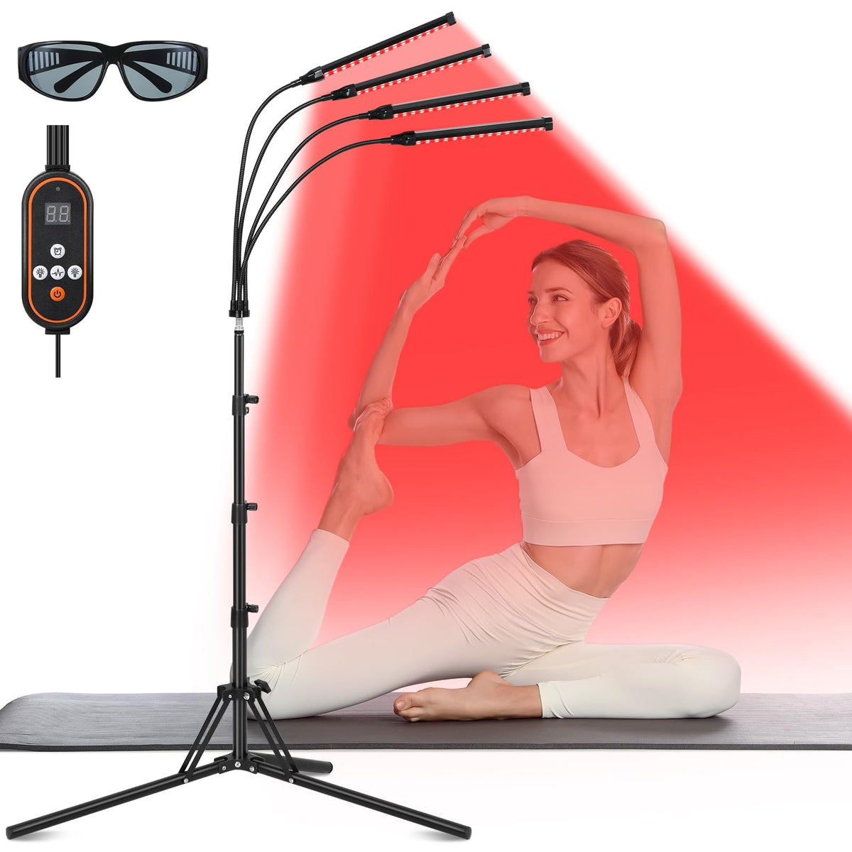Linidcoud Red Light Therapy Lamp front view showing multi-head coverage for full body sessions.