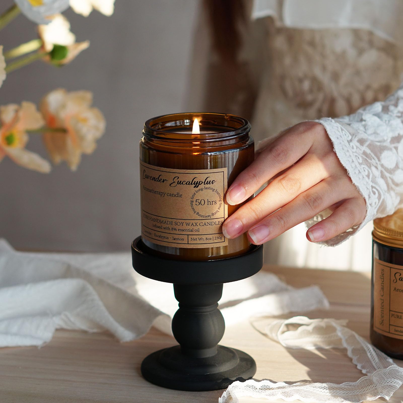 Ambient soft flame from Liofeve lavender eucalyptus candle