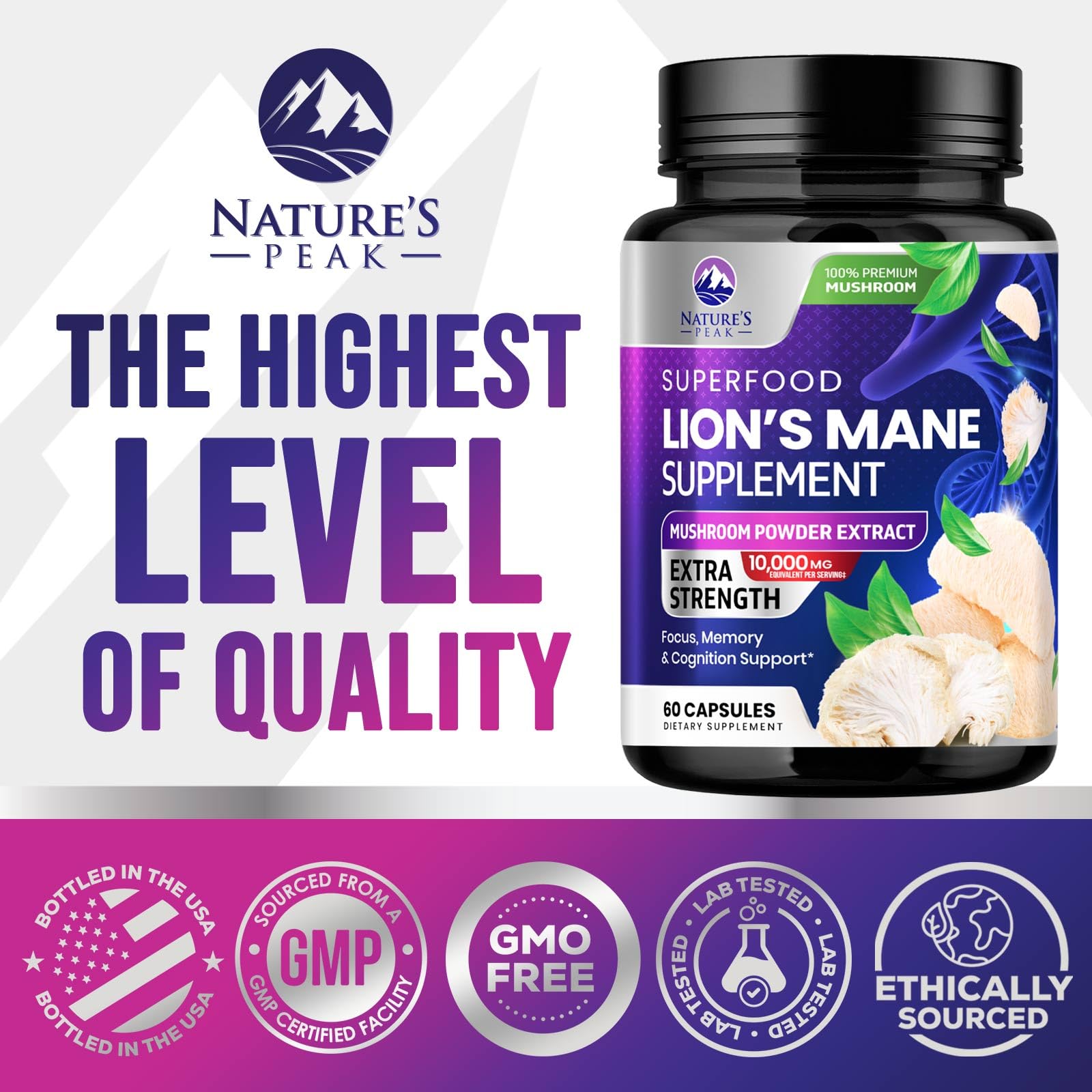 Lions Mane capsules showing the compact pill design for easy daily use