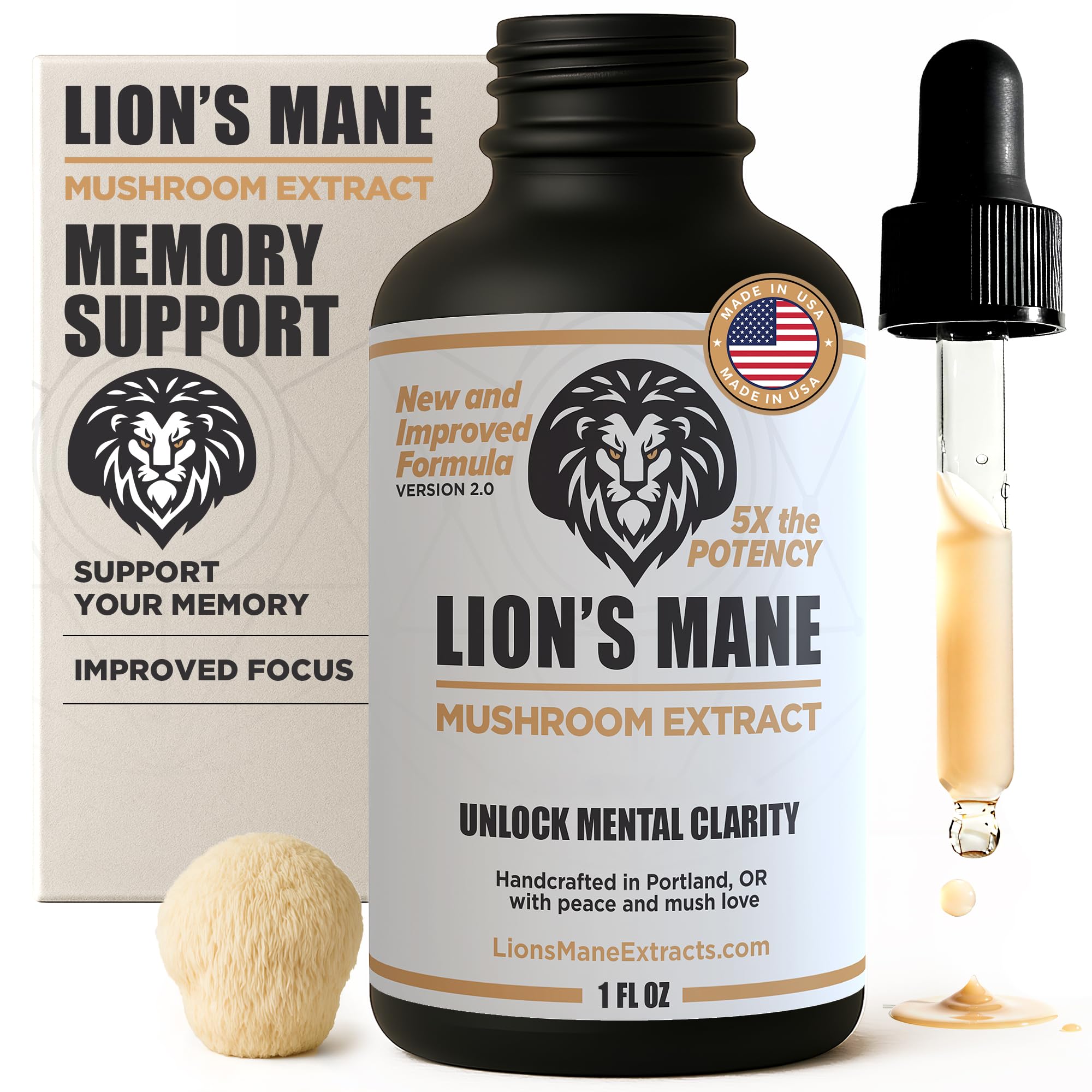 LionsManeExtracts Lion's Mane tincture bottle promotes sharper focus