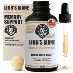 LionsManeExtracts Lion's Mane tincture bottle promotes sharper focus