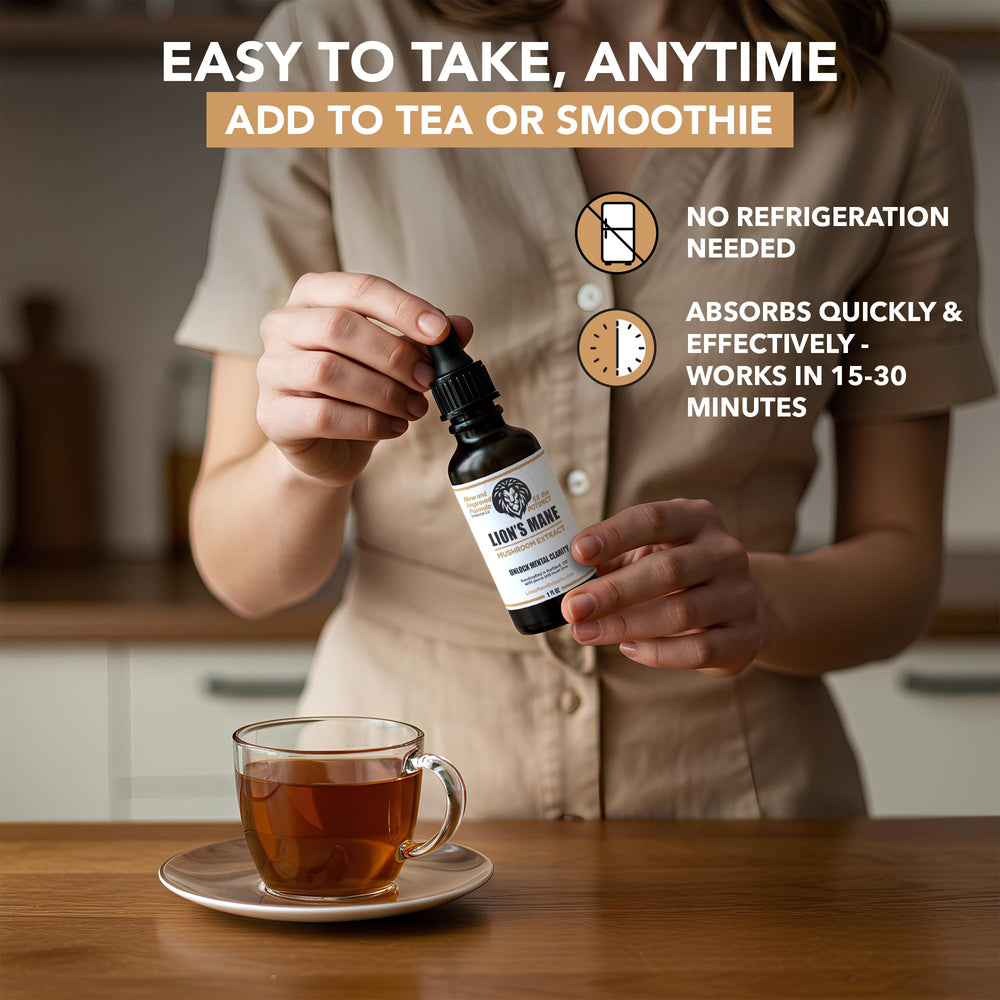 LionsManeExtracts bottle with label ready for daily focus routine