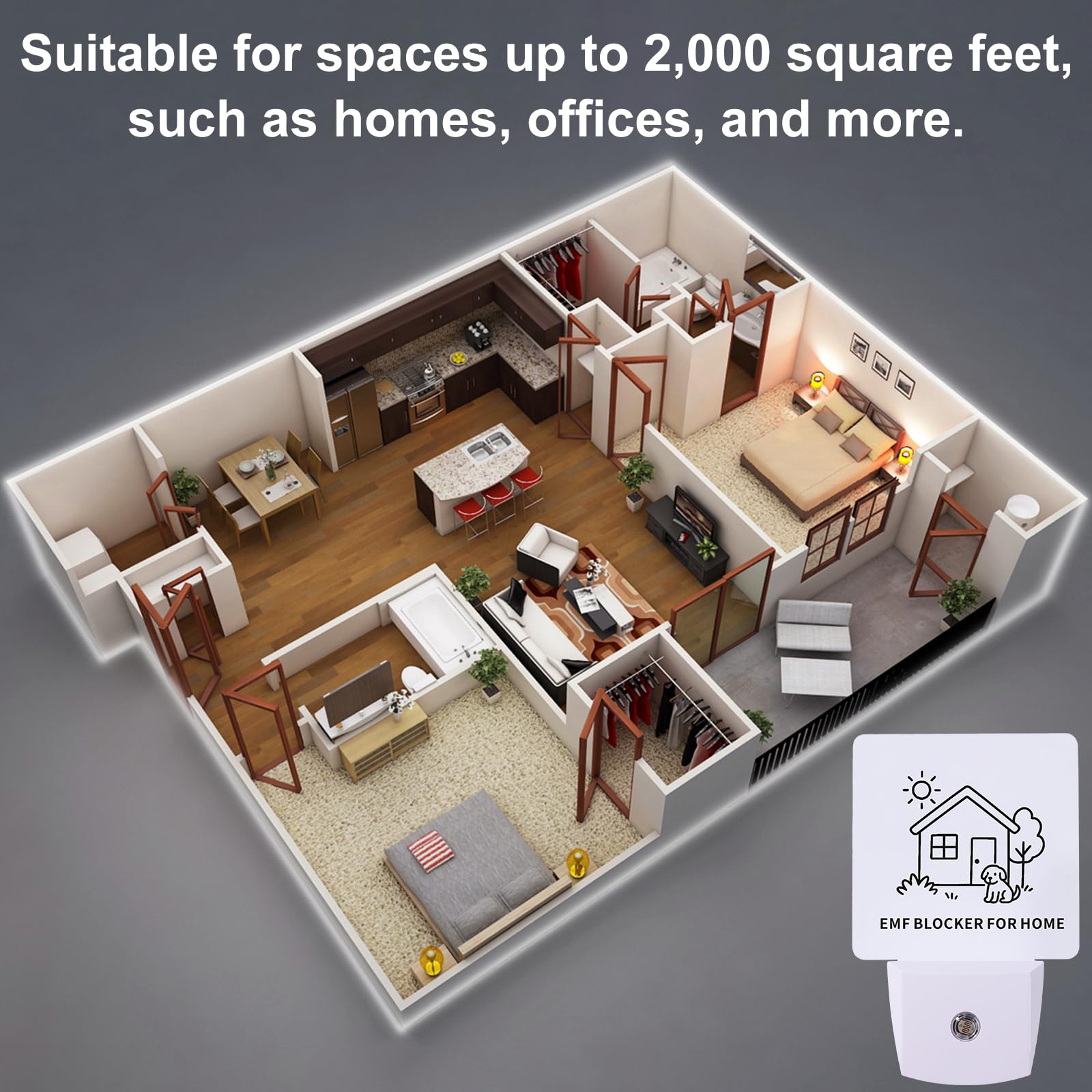 Liovsiso EMF Blocker covers up to 2000 sq ft for whole-home protection.
