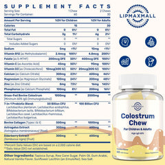 LipmaxMall colostrum chews vanilla bottle on shelf for easy use