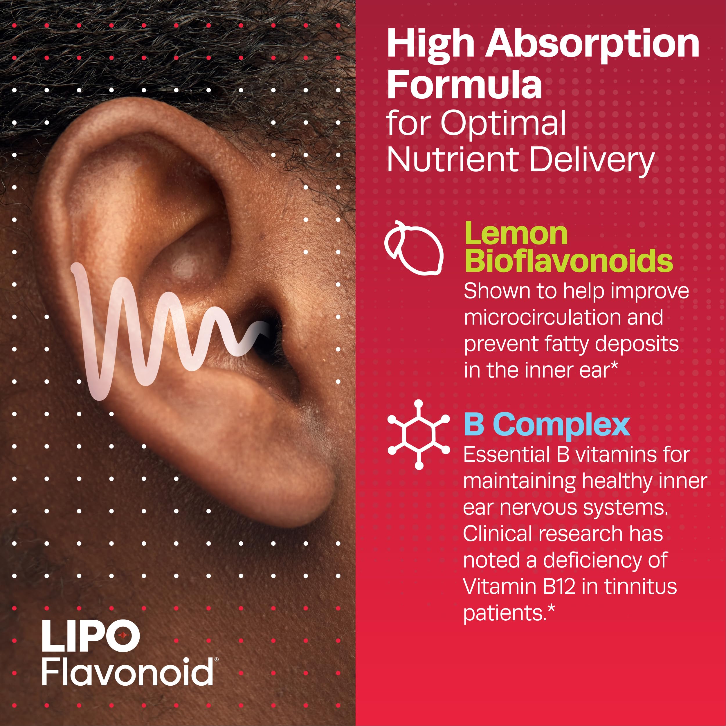 Lipo Flavonoid caplets close-up highlighting vitamin C and B vitamins benefits.