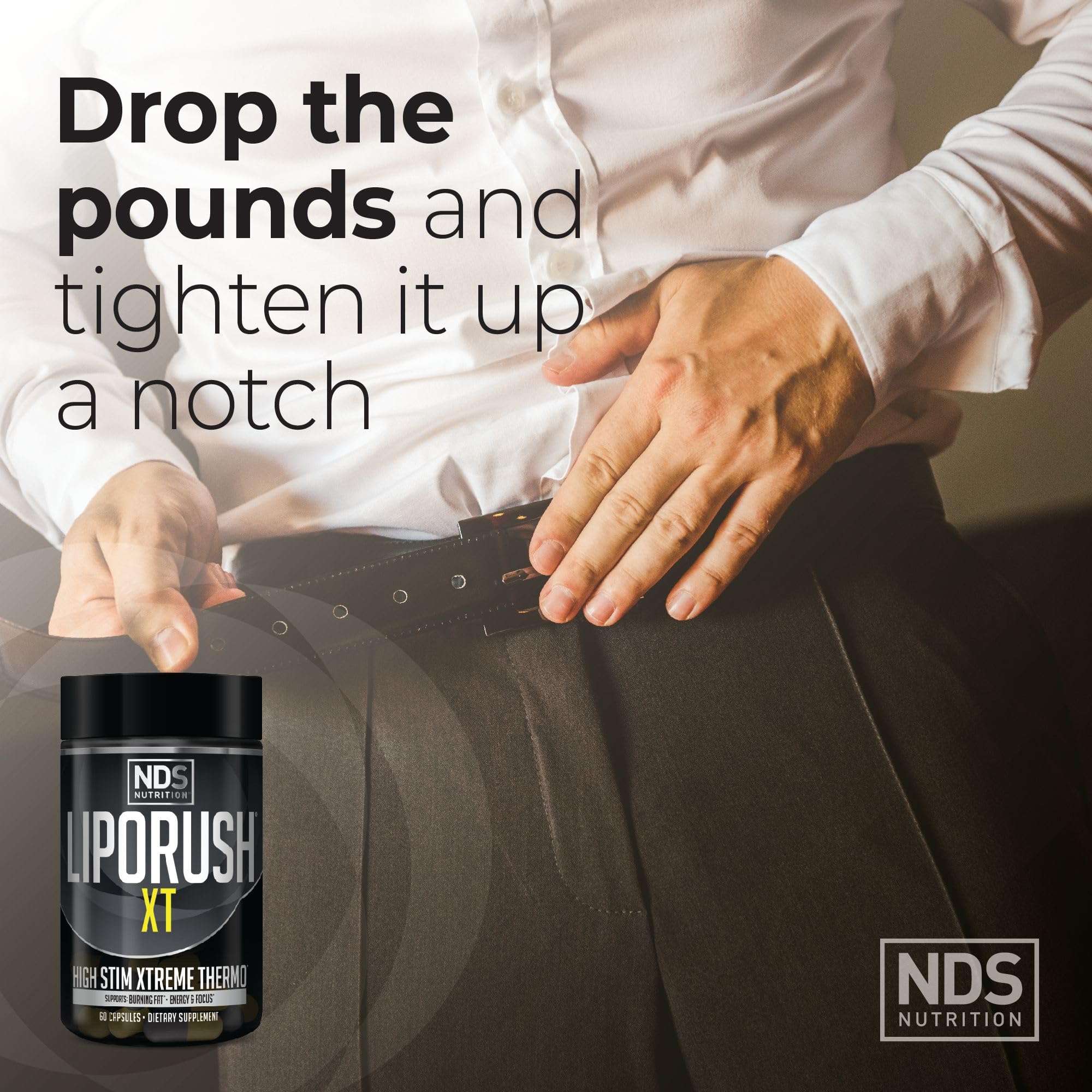 Liporush XT daily-use scene features bottle and capsule-ready routine.