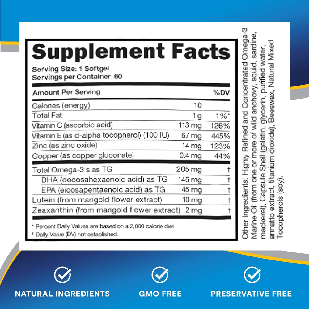 Lipotriad ingredients panel highlights vitamins C & E, zinc, and copper.