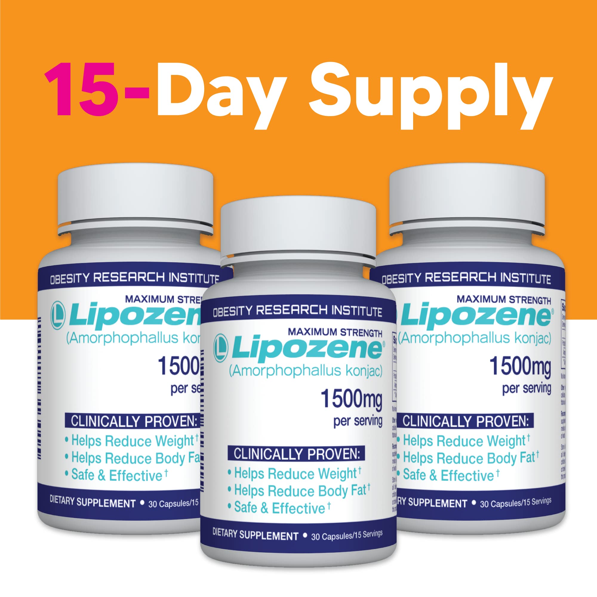 Lipozene bottle back label; clear usage instructions and ingredients.