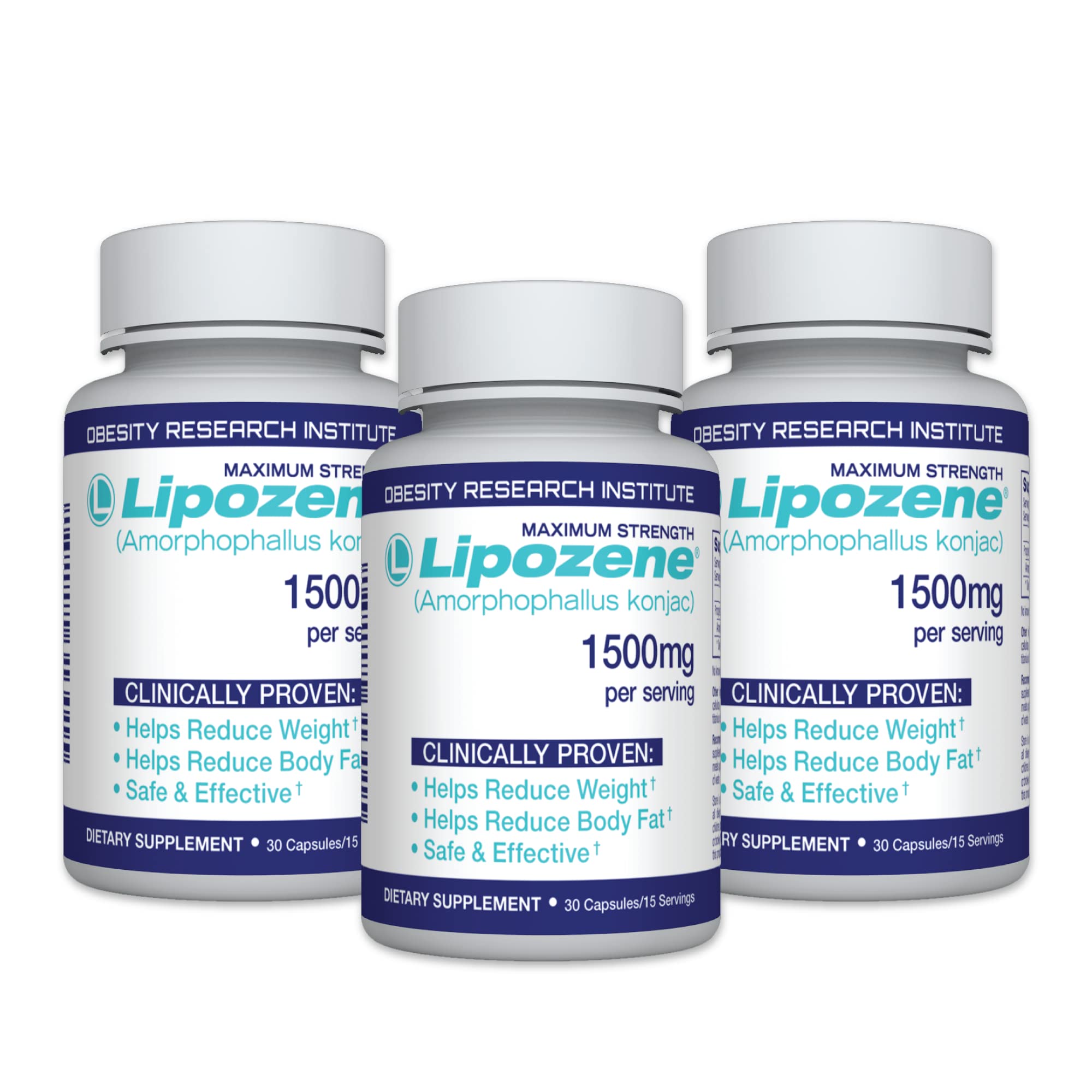 Lipozene bottle front view; convenient weight management on the go.