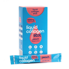 Liquid Collagen Stix bottle pour showing easy on-the-go consumption.