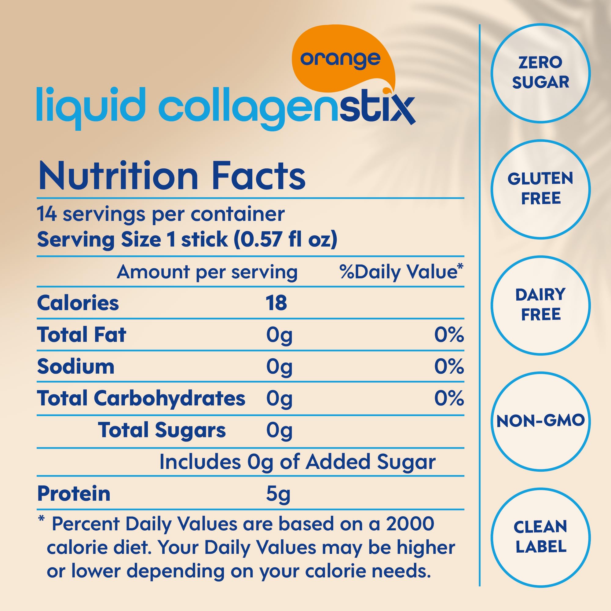 Liquid Collagen Stix orange bottle closeup highlighting flavor option.