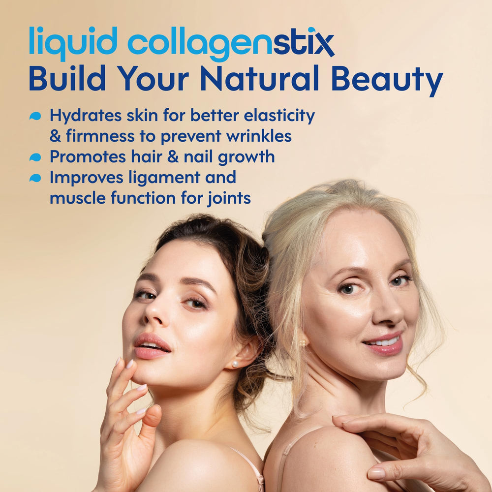 Liquid Collagen Stix ready-to-drink shot in a glass for daily use.