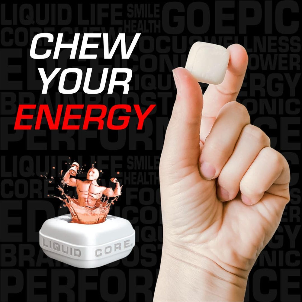 Five-piece Apollo Energy Gum display emphasizes portability and sugar-free, xylitol formula.