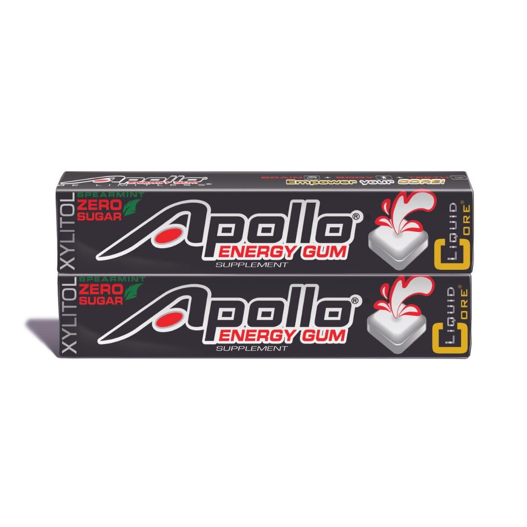 Liquid Core Apollo Energy Gum pack-front with mint flavor for fast energy on the go.