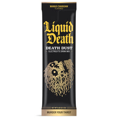 Liquid Death Death Dust powder dissolving for mango flavor during hydration.