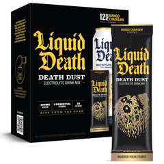 Liquid Death Mango Death Dust packet for on-the-go hydration and flavor boost.