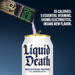 Liquid Death Severed Lime powder dissolves rapidly in water for electrolyte balance.