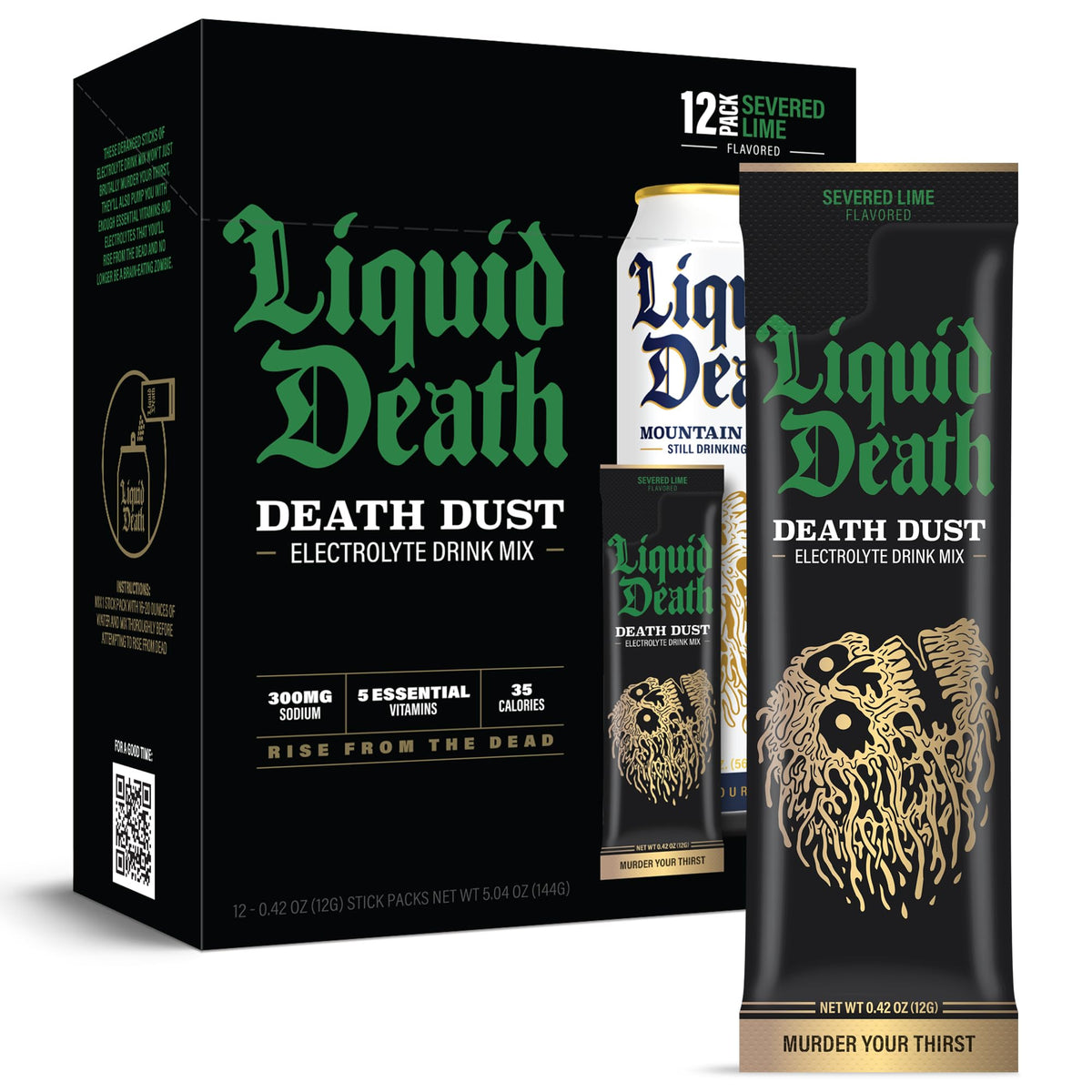 Liquid Death Severed Lime electrolyte stick dissolving for quick hydration on the go.