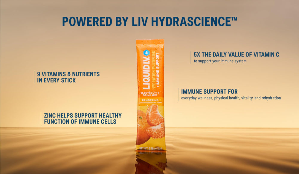 Liquid I.V. Hydration Multiplier label highlights immune support ingredients