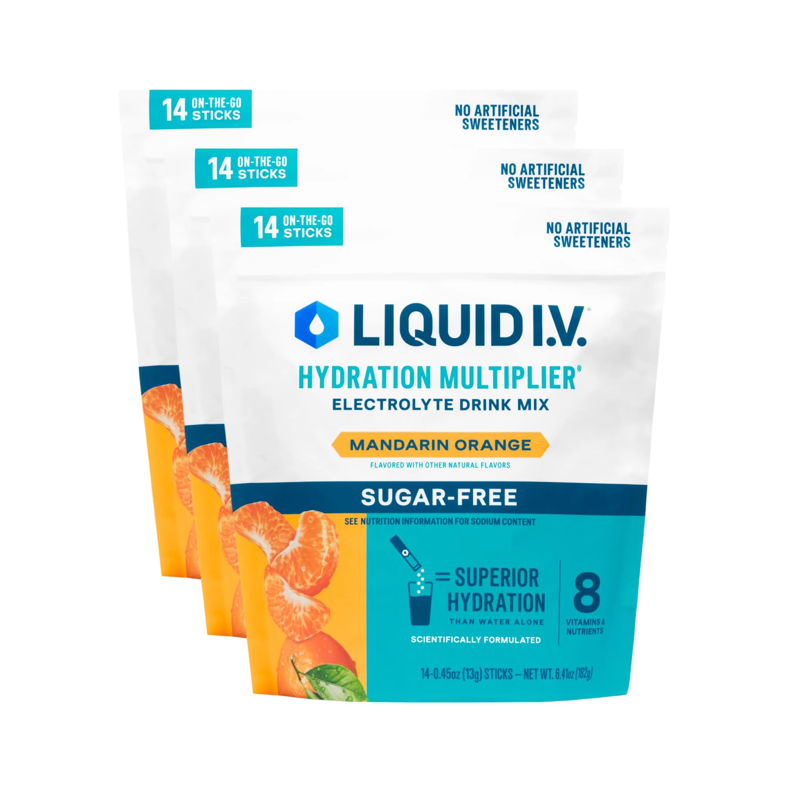 Liquid I.V. Hydration Multiplier Mandarin Orange packets for on-the-go hydration.