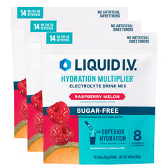 Liquid I.V. Raspberry Melon packet ready to pour for on-the-go hydration.