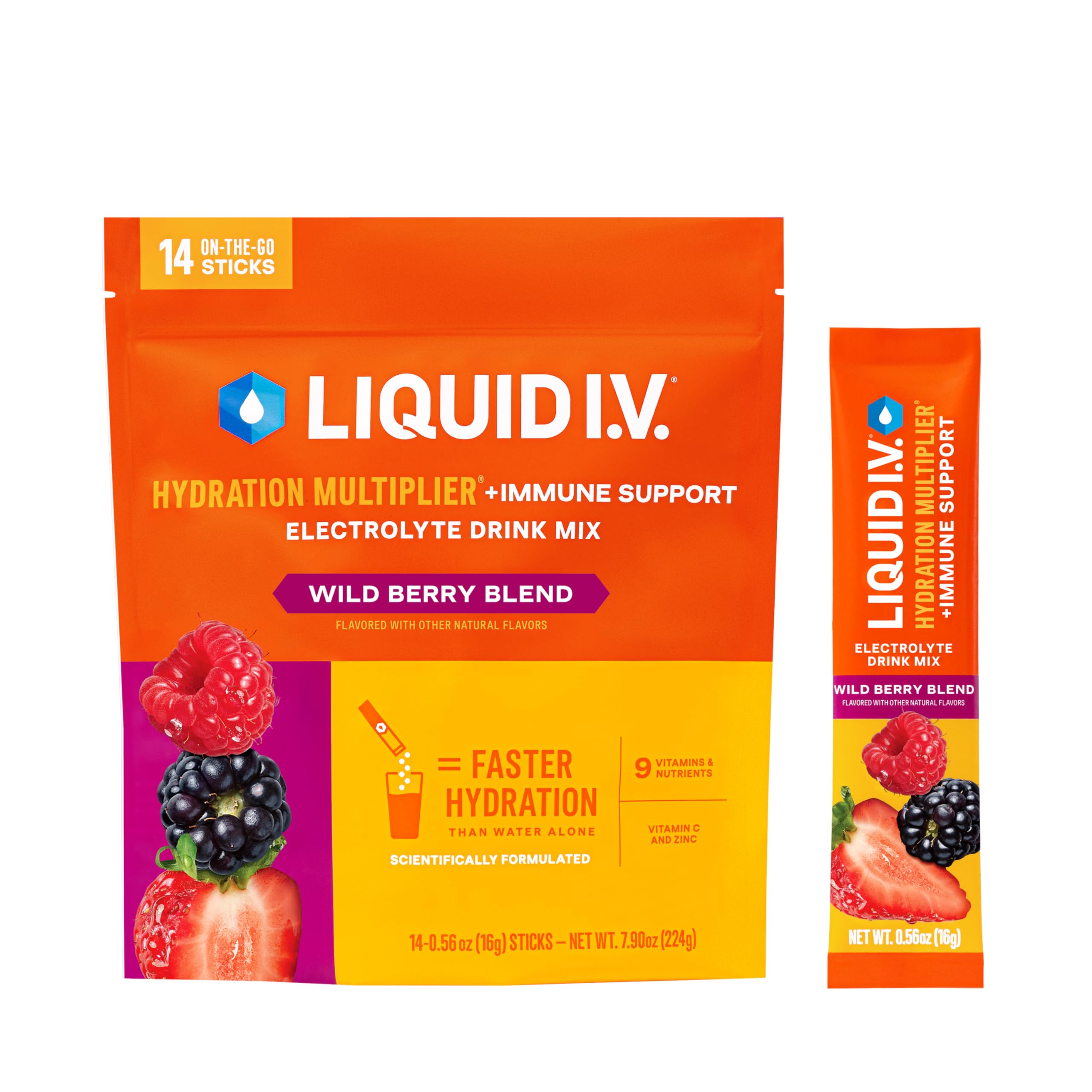 Liquid I.V. Hydration Multiplier sobre sabor Wild Berry para hidratación rápida