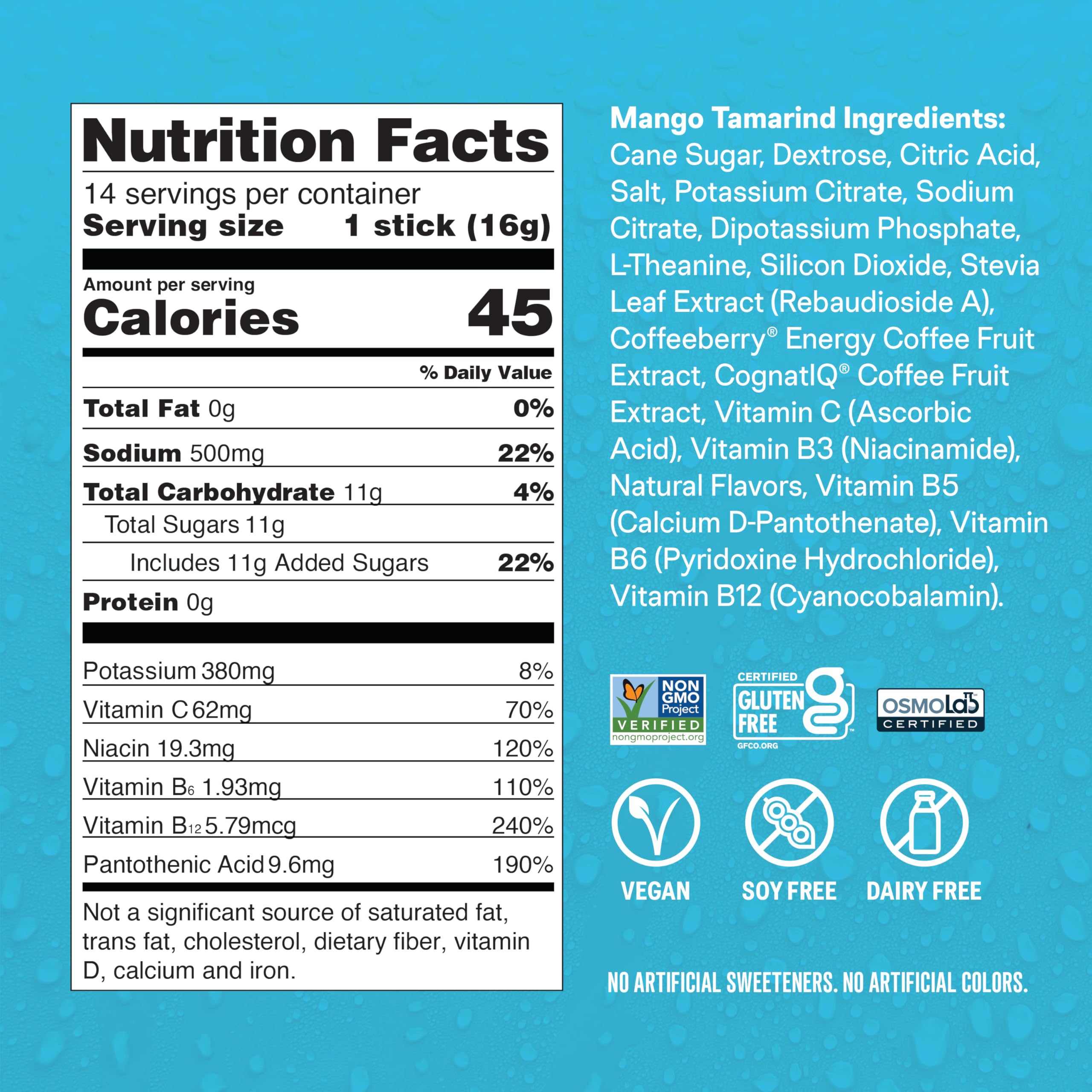 Liquid I.V. Hydration Multiplier Energy Mango Tamarind product packaging showcases mango-tamarind flavor.