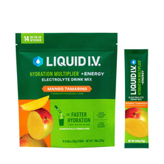 Liquid I.V. Hydration Multiplier Energy Mango Tamarind packet ready for on-the-go hydration.