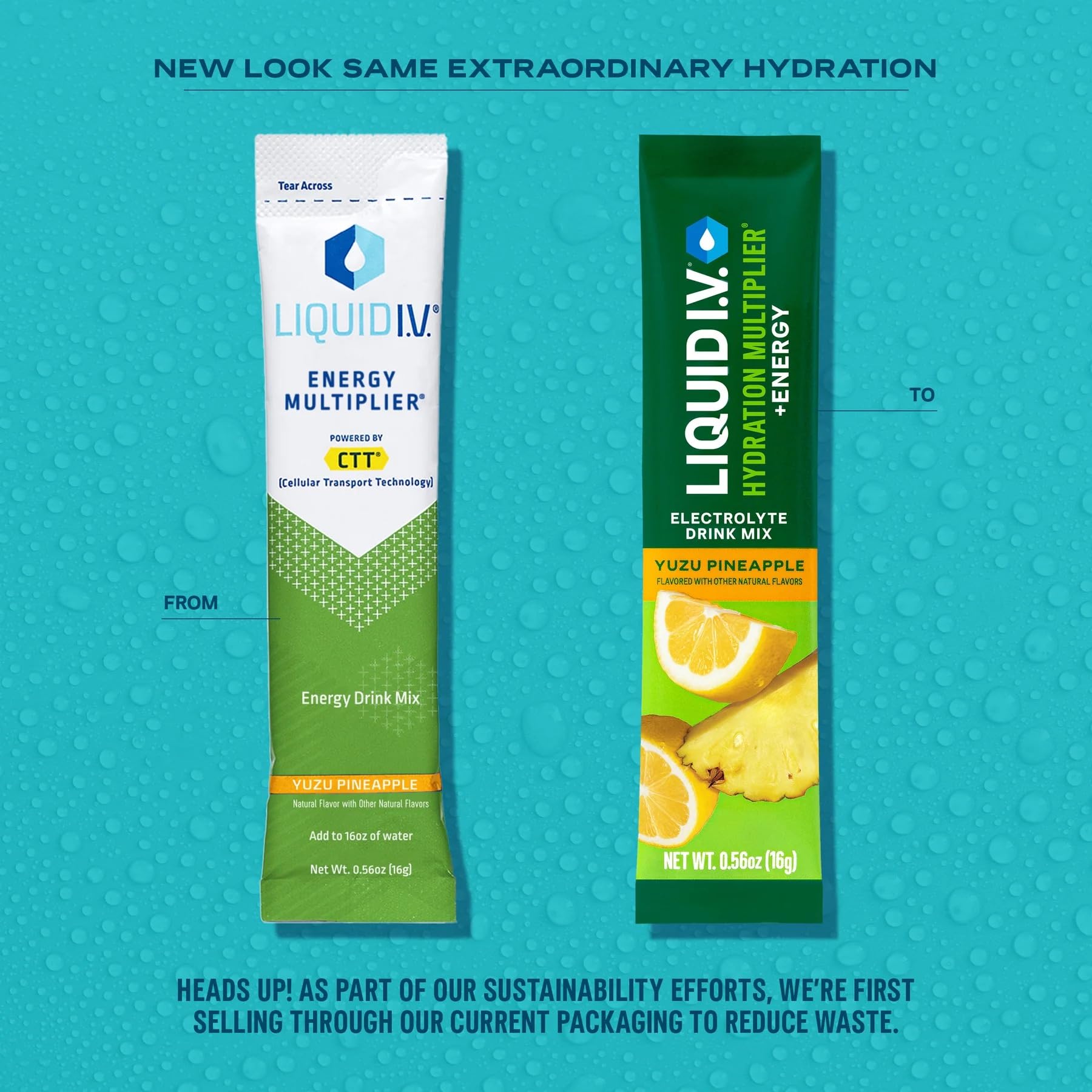 Close-up of Liquid I.V. packet tear-open to mix for refreshing hydration