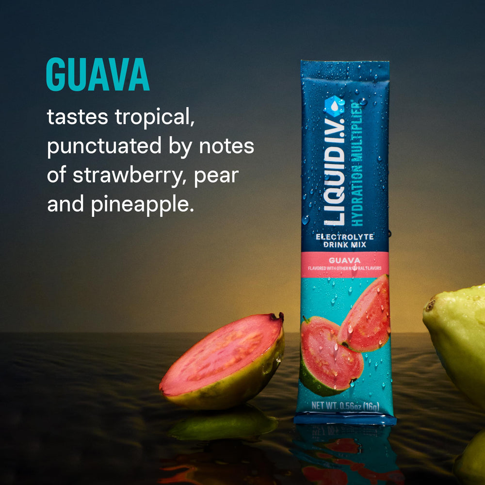 Liquid I.V. Hydration Multiplier Guava packet dissolving in water