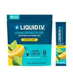 Liquid I.V. Hydration Multiplier Lemon Lime pack dissolves quickly for on-the-go hydration.