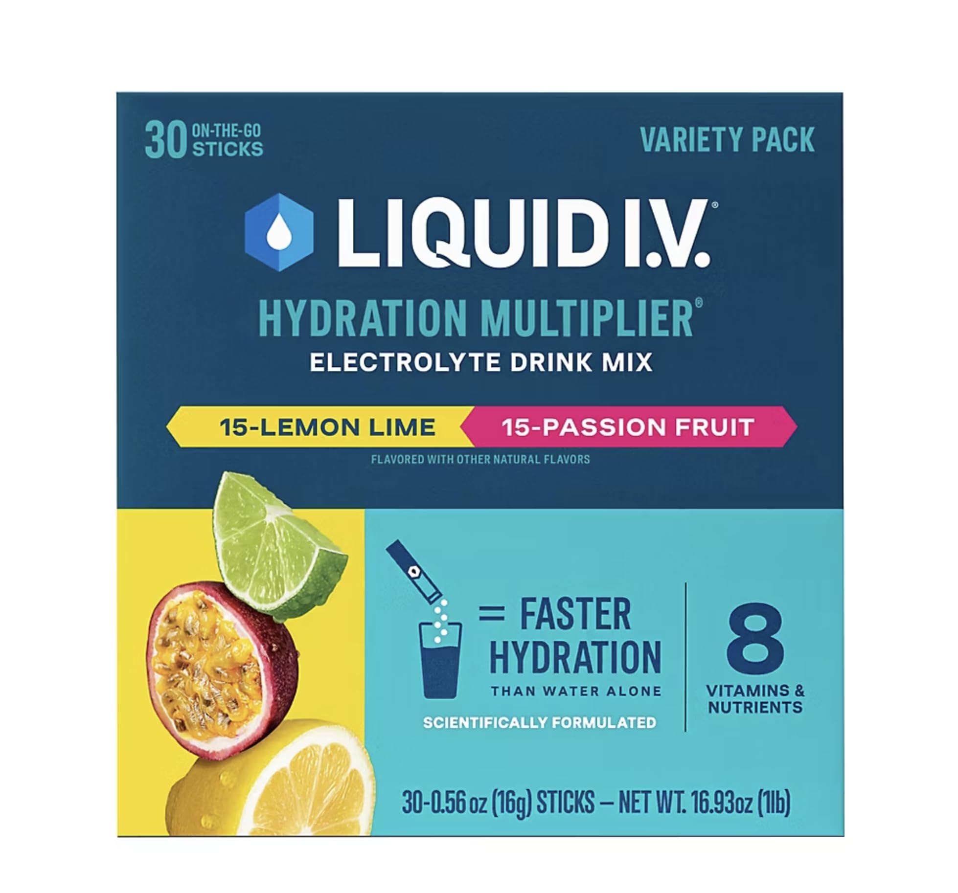Liquid I.V. Hydration Multiplier Lemon Lime packet for fast hydration on the go.
