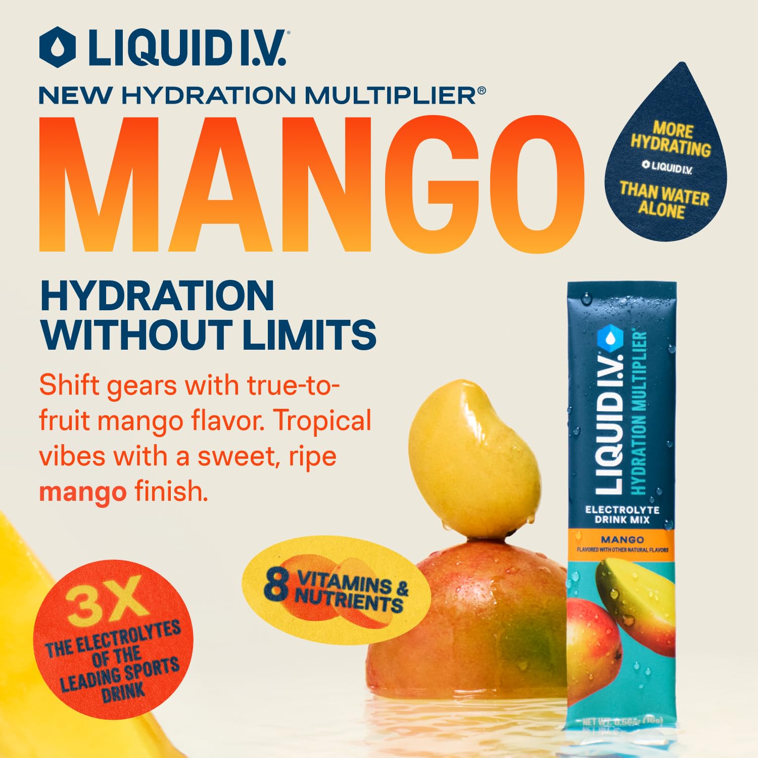 Liquid I.V. Hydration Multiplier Mango single-serve sachet ready to mix