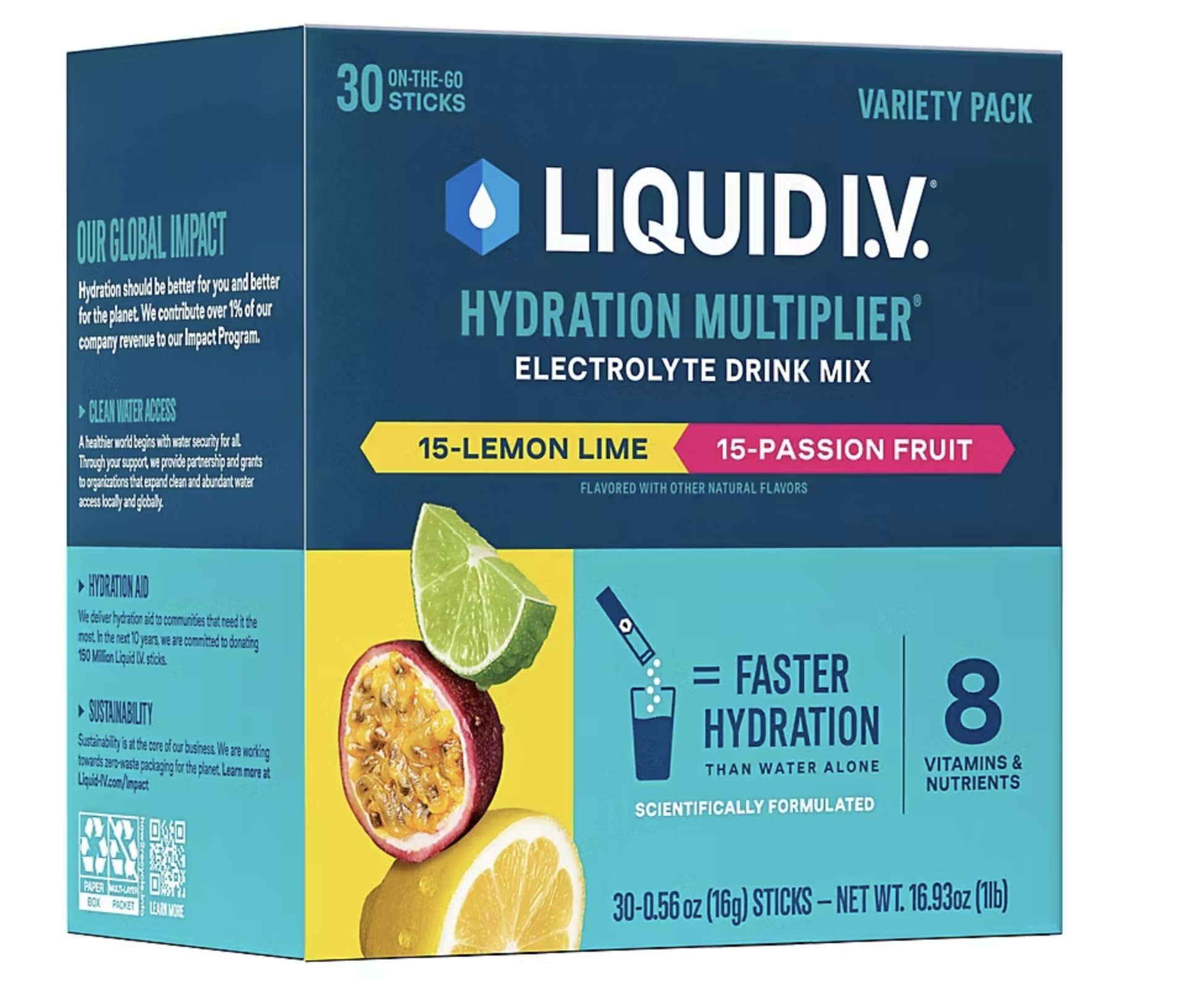 Liquid I.V. Hydration Multiplier Passion Fruit packet boosts electrolytes during workouts.