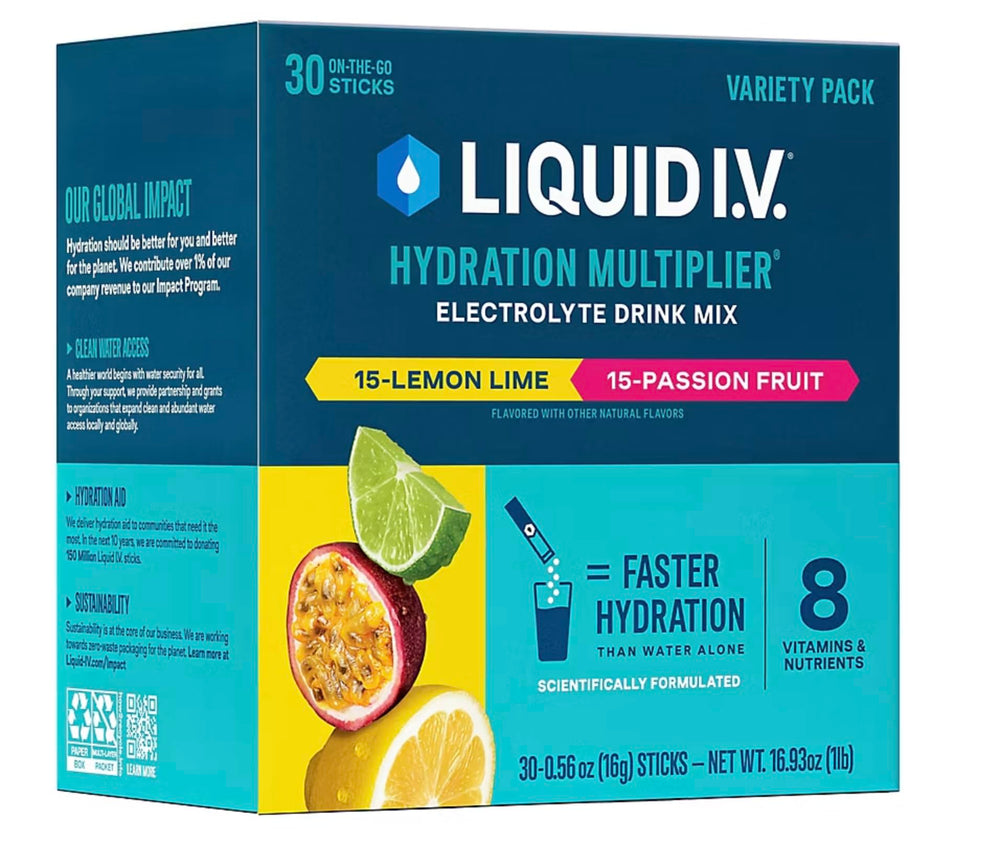 Liquid I.V. Hydration Multiplier Passion Fruit packet boosts electrolytes during workouts.