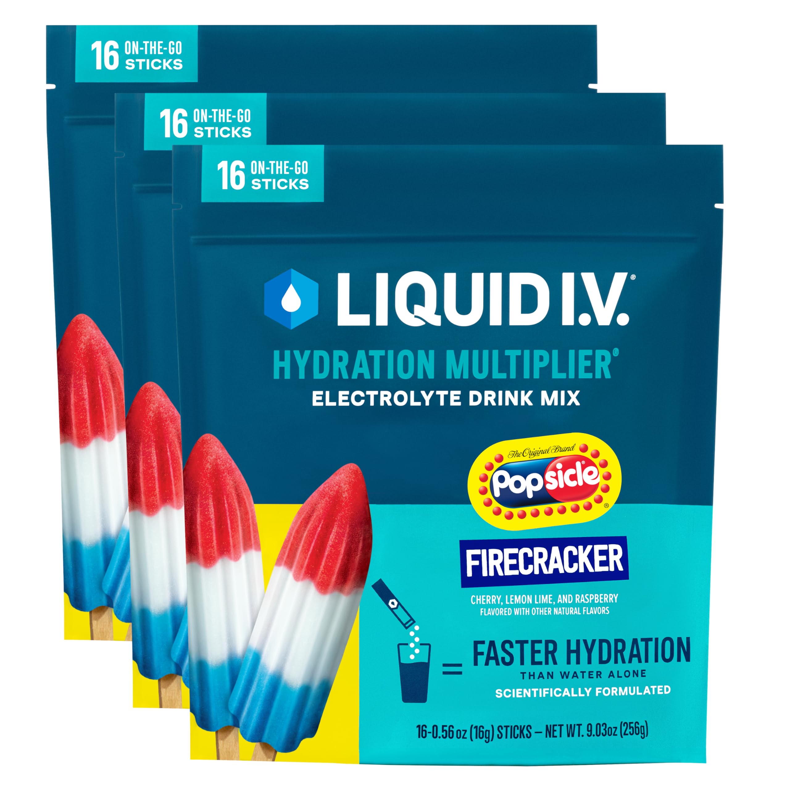 Liquid I.V. Hydration Multiplier Popsicle Firecracker packaging helps you stay hydrated on the go.