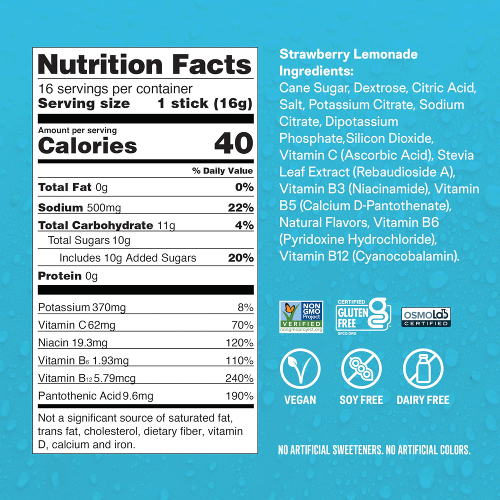 Close-up of Strawberry Lemonade flavor notes in Liquid I.V.