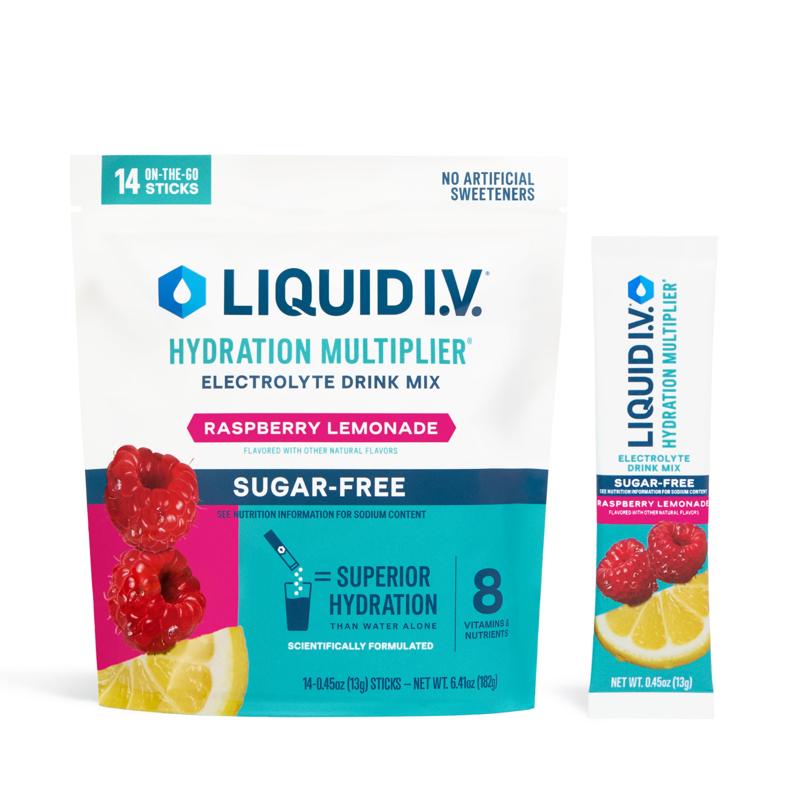 Liquid I.V. Hydration Multiplier Sugar-Free Raspberry Lemonade sachet for on-the-go hydration