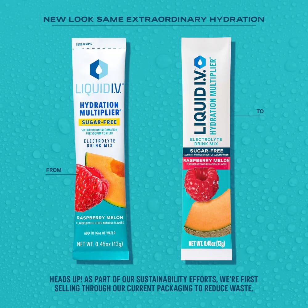 Liquid I.V. Hydration Multiplier Sugar-Free Raspberry Melon packaging front view.