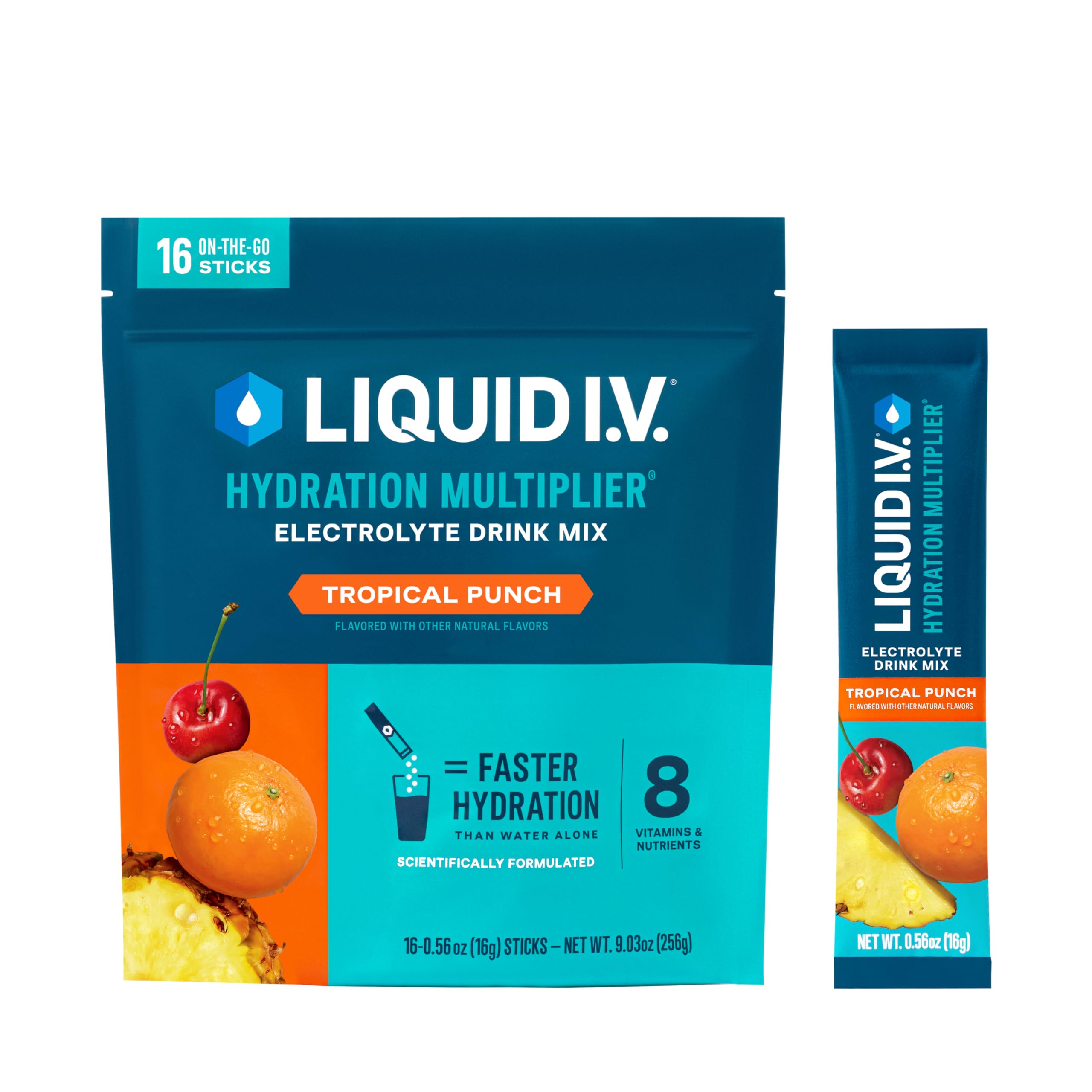 Liquid I.V. Hydration Multiplier Tropical Punch packet for on-the-go hydration