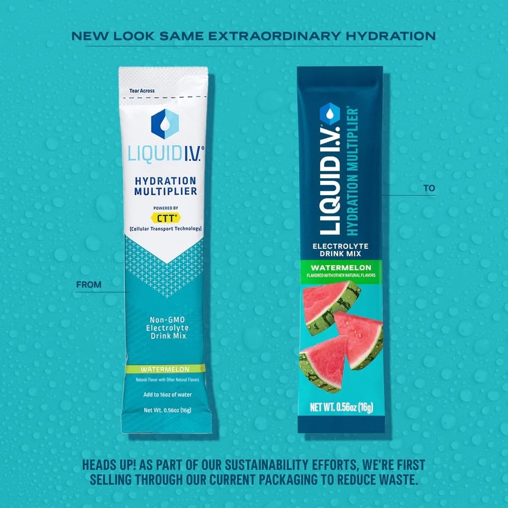 Liquid I.V. Watermelon packets collection ready for travel hydration
