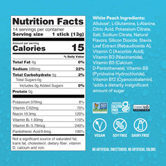 Close-up of Liquid I.V. Hydration Multiplier white peach powder showing texture and flavor promise.